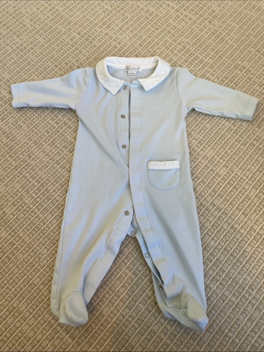 Kissy Kissy Light Blue Footed One-Piece with White Peter Pan Collar